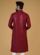 Maroon Sequins Embroidered Cotton Silk Kurta Pajama